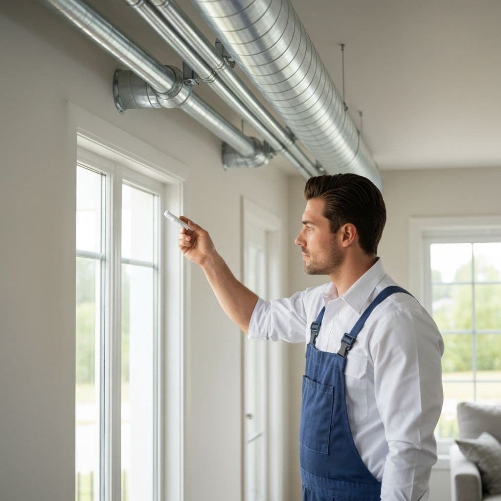 Professional HVAC technician servicing a home air system